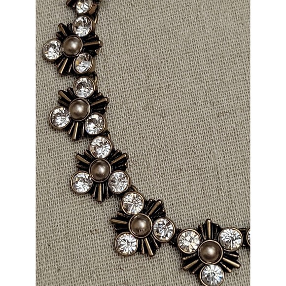 Ann Taylor Loft Rhinestone Collar Necklace Antiqued Champagne & Cream Faux Pearl - Picture 6 of 9
